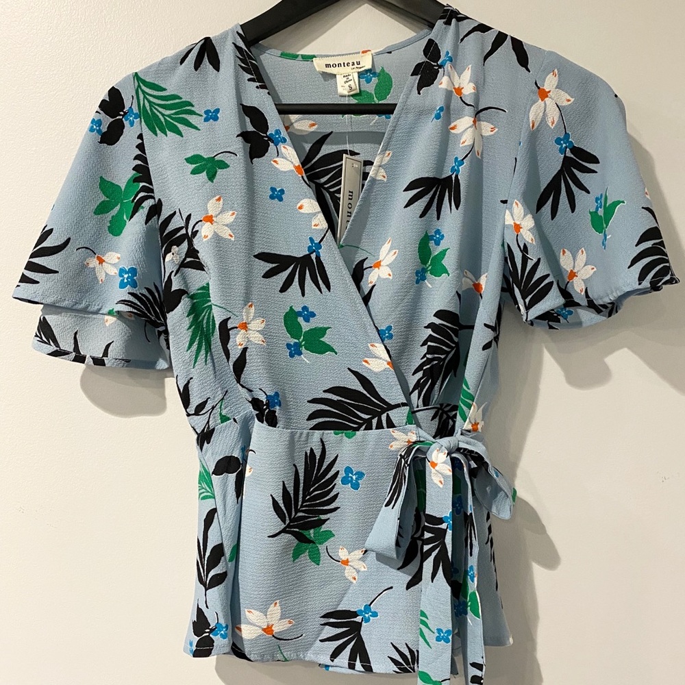 Light Blue Floral Wrapped Blouse